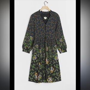 Anthropologie Black Floral Midi Dress